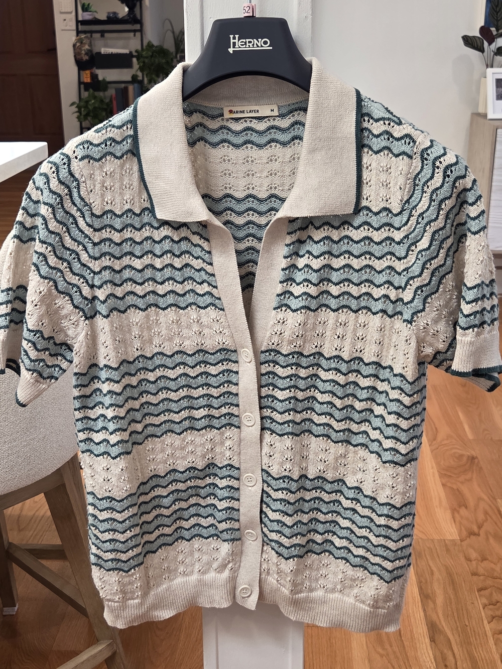 Marine Layer Cream and Teal Knit Short-Sleeve Cardigan